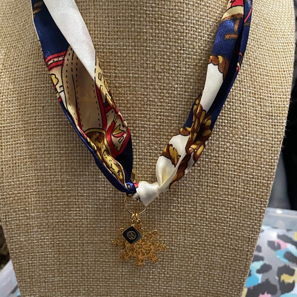 Dior Charm with a Gold and Blue scarf Necklace